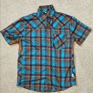 Club Ride Apparel New West Shirt Turquoise and Brown Plaid M